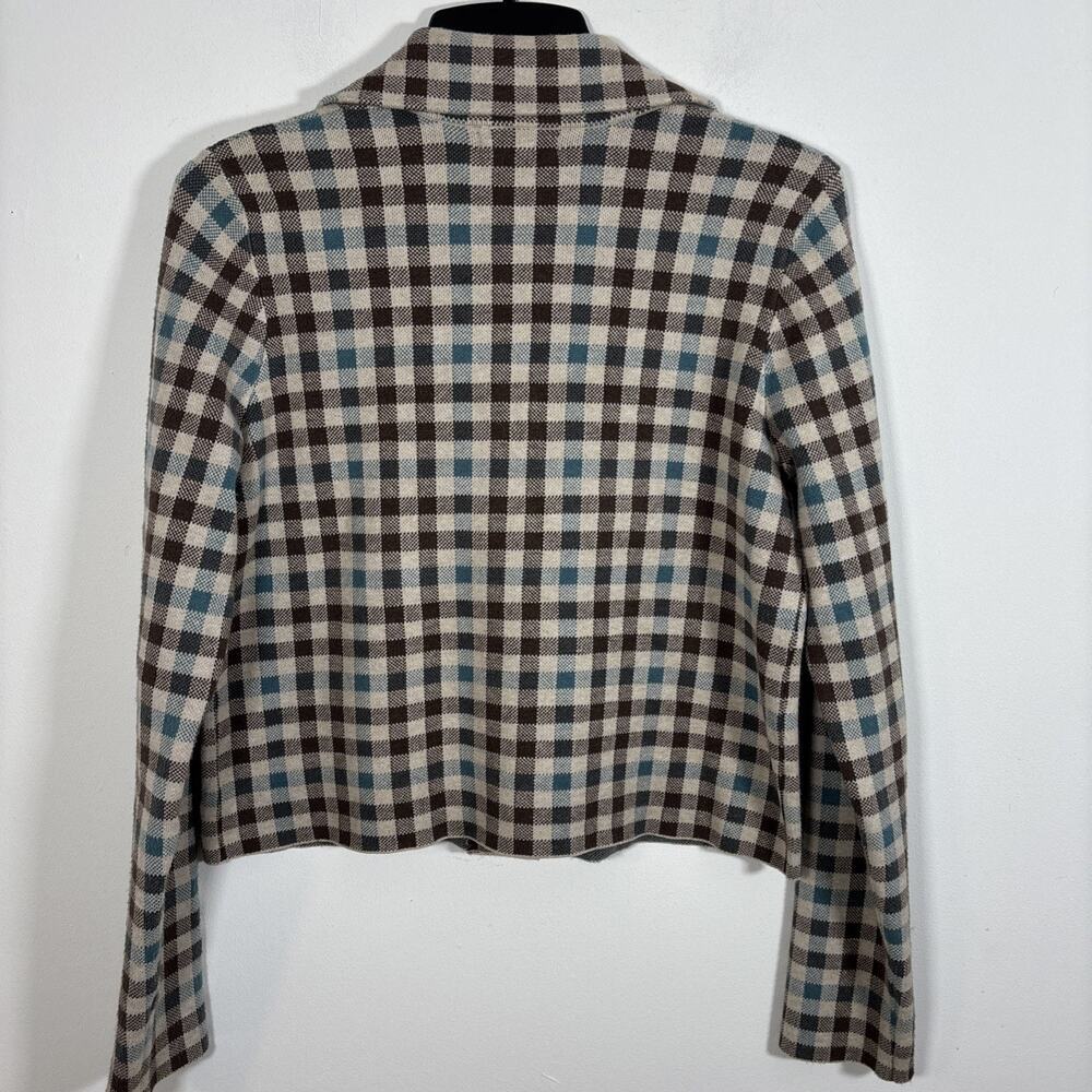 Rachel Zoe Button Up Cardigan Shacket Sweater Blazer Brown‎ Plaid Large Fall - Picture 5 of 8